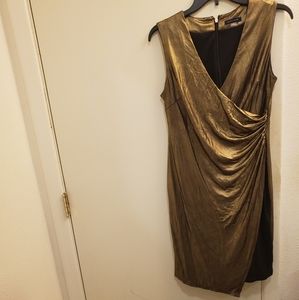 Tommy Hilfinger Gold Metallic Faux Wrap Dress
